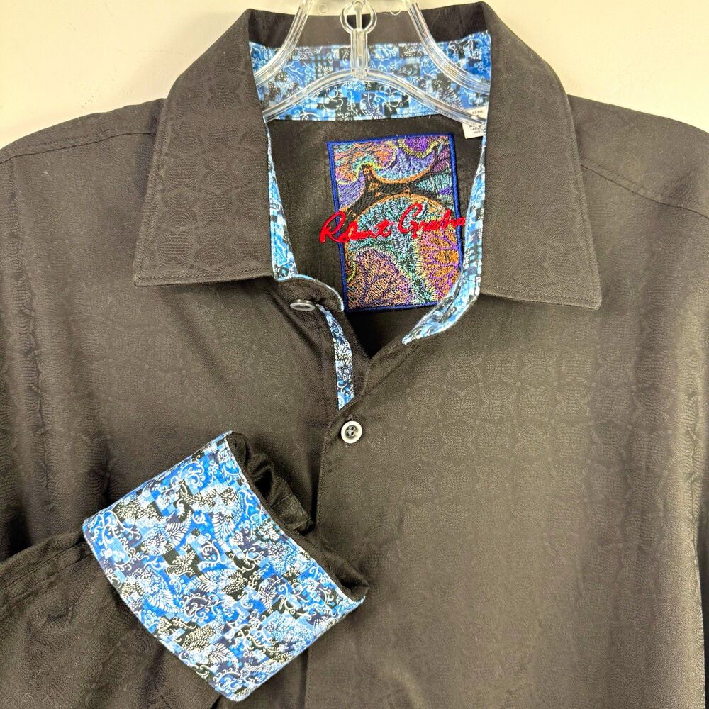 Robert Graham Black Blue 2XL Classic Fit Long Sleeve Cotton Dress Shirt Paisley